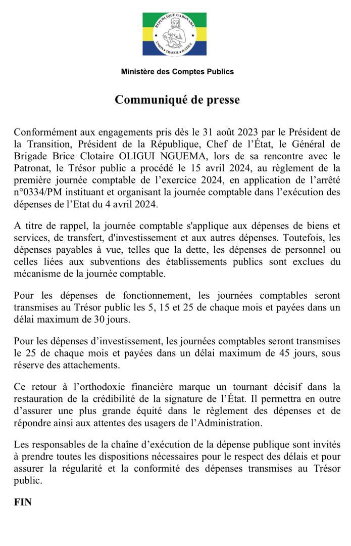 Règlement de la première journée comptable de l&rsquo;exercice 2024