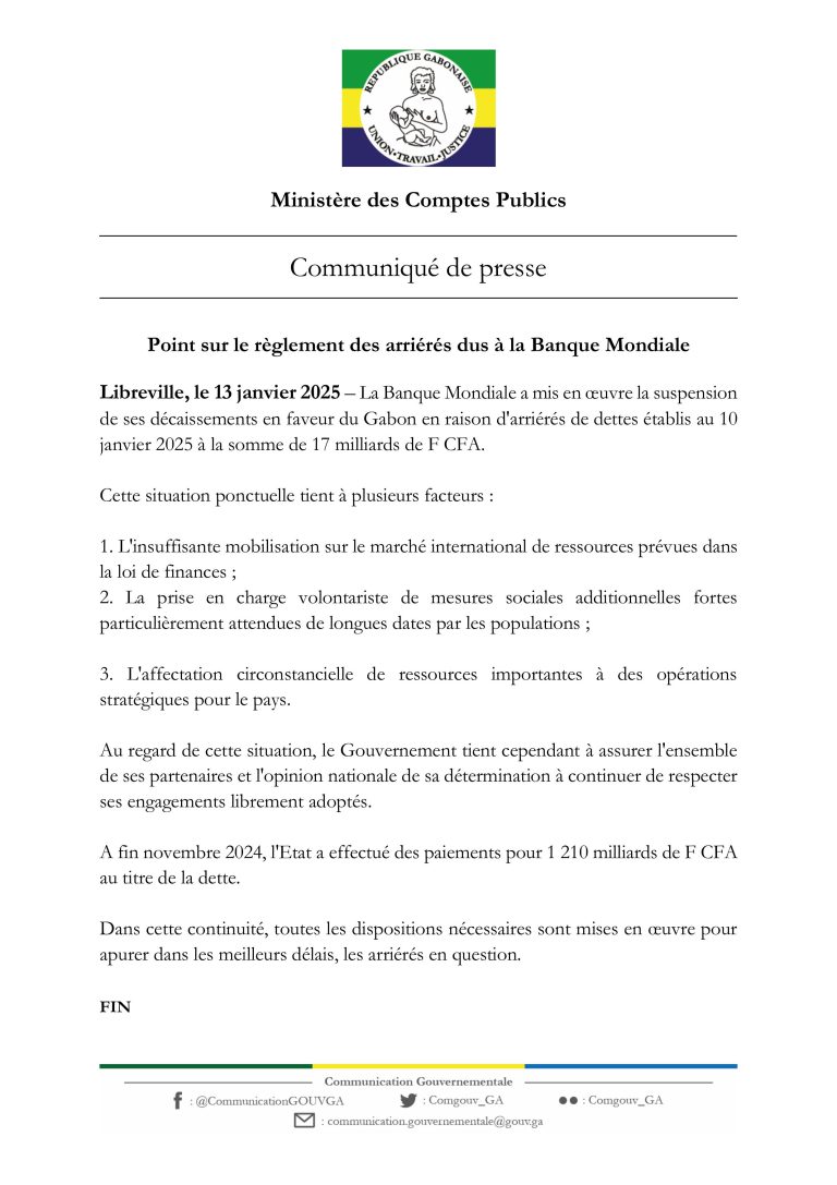 Point règlement des arriérés Banque mondiale