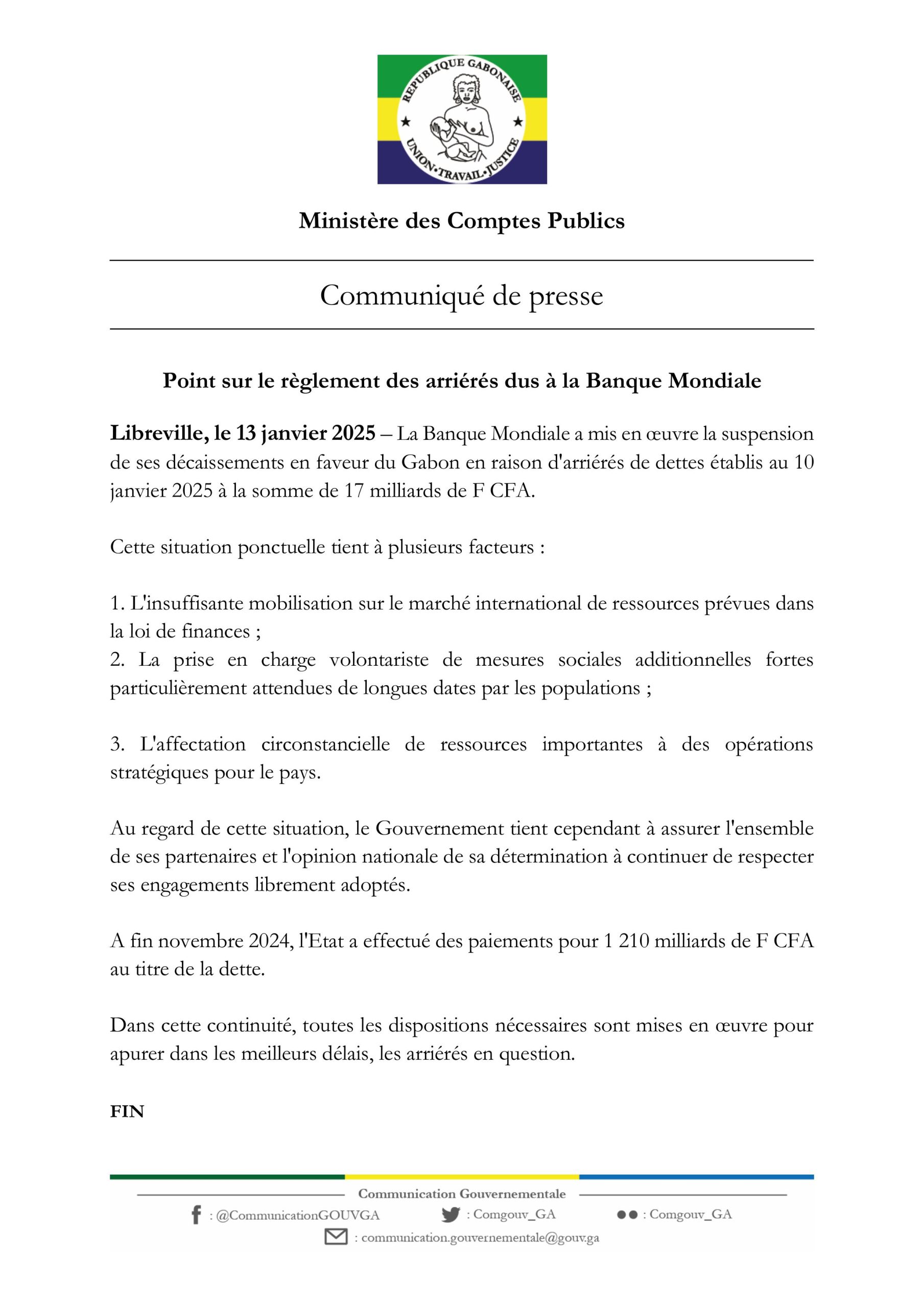 Point règlement des arriérés Banque mondiale