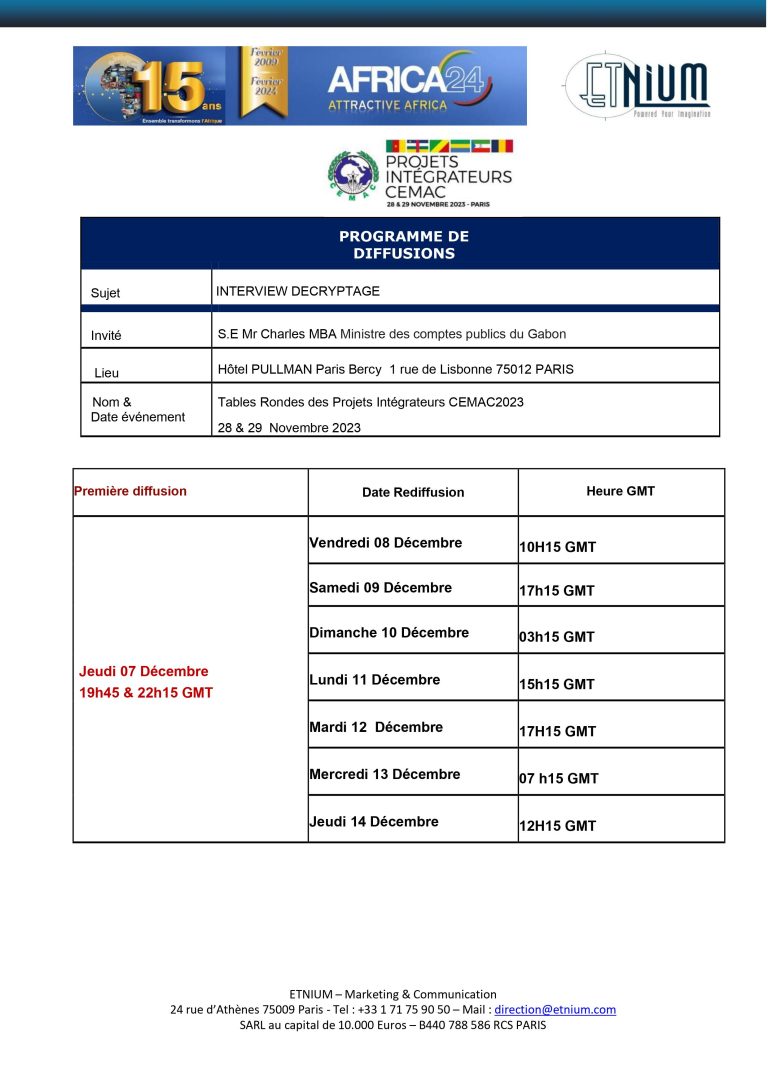 Programme de diffusions : Tables Rondes des Projets Intégrateurs CEMAC 2023